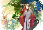  animal arrow artist_name blonde_hair bow_(weapon) braid deer elf father_and_son forest half_updo kagalin legolas long_hair lord_of_the_rings multiple_boys nature pointy_ears staff the_hobbit thranduil weapon 