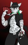  anthro belt black_hair bow_tie card clothing equine fedora flower friendship_is_magic grey_eyes hair hat horse jacket jrvanesbroek looking_at_viewer male mammal my_little_pony original_character playing_card pony rose solo standing tattoo two_tone_hair white_hair white_rose 
