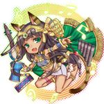 animal_ears bastet_(p&amp;d) brown_hair cat_ears cat_tail dark_skin fang green_eyes instrument jewelry lots_of_jewelry puzzle_&amp;_dragons skirt tail 