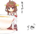  1girl ? admiral_(kantai_collection) ahoge bad_id bad_pixiv_id bare_shoulders brown_hair chibi comic cup detached_sleeves double_bun hair_ornament hairband headgear highres japanese_clothes kantai_collection kongou_(kantai_collection) long_hair nontraditional_miko ouhara_lolong size_difference spoken_question_mark tea teacup translated 