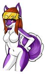  brown_hair canine dog female fur hair husky mammal nude pink_eyes purple_fur solo tongue white_fur zyira 