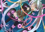  aqua_eyes bad_id bad_pixiv_id blue_hair detached_sleeves hatsune_miku headphones long_hair one_eye_closed ribbon solo soto speaker thighhighs twintails very_long_hair vocaloid zettai_ryouiki 