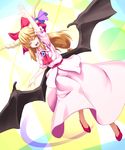  bat_wings blonde_hair closed_eyes cosplay highres ibuki_suika kentairui remilia_scarlet remilia_scarlet_(cosplay) solo touhou wings 