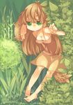  animal_ears bad_id bad_pixiv_id barefoot breasts brown_hair ck(coko) cleavage copyright_request green_eyes long_hair medium_breasts nature skirt solo tail 
