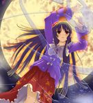  black_hair bow full_moon houraisan_kaguya japanese_clothes long_hair moon night red_eyes solo star tamo_(tamokuteki_kuukan) touhou water 