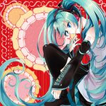  bad_id bad_pixiv_id blue_eyes blue_hair detached_sleeves hatsune_miku long_hair miyabi_akino sitting skirt solo thighhighs twintails very_long_hair vocaloid 