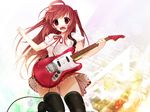  blush electric_guitar guitar highres instrument long_hair md5_mismatch open_mouth original red_eyes red_hair scarlet_(studioscr) skindentation skirt solo thighhighs twintails 