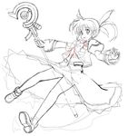  fingerless_gloves gloves greyscale highres image_sample lineart lyrical_nanoha magical_girl mahou_shoujo_lyrical_nanoha monochrome pixiv_sample raising_heart sketch solo staff takamachi_nanoha tonbo twintails work_in_progress 