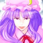  bangs blunt_bangs daijoubu_da_mondai_nai el_shaddai enoch face hanazuka_ryouji hat lips lipstick long_hair makeup patchouli_knowledge purple_eyes purple_hair realistic solo touhou 