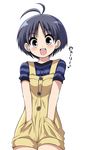  antenna_hair bad_id bad_pixiv_id black_hair blue_eyes blush celebi_ryousangata hands_in_pockets idolmaster idolmaster_(classic) kikuchi_makoto overalls short_hair smile solo striped 