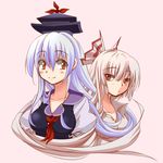  bad_id bad_pixiv_id face fujiwara_no_mokou hat kamishirasawa_keine kamo_(yokaze) multiple_girls simple_background touhou 