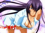  arm_behind_head arm_up bangs bent_over blue_eyes blue_hair blush breast_press breasts cleavage clipboard collarbone copyright_name dark_skin downblouse dress floating_hair hair_over_one_eye holding holding_clipboard ikkitousen ikkitousen_xtreme_xecutor kan'u_unchou large_breasts logo long_hair looking_at_viewer no_bra nurse one_eye_covered parted_lips screencap shiny shiny_hair short_dress short_sleeves skirt solo surprised very_long_hair white_dress wing_collar 