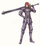  absurdres armor copyright_request green_eyes hand_on_hip highres male_focus red_hair simple_background solo standing sword weapon yamashita_shun'ya 