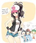  2girls ahoge bare_shoulders baseball_cap bel_(pokemon) black_hair blonde_hair blue_eyes blush brown_hair buttons cheren_(pokemon) closed_eyes covering_mouth curly_hair denim denim_shorts dressing english glasses hat heart jacket long_hair multiple_boys multiple_girls necktie open_fly open_mouth panties pokemon pokemon_(game) pokemon_bw ponytail short_hair short_shorts shorts sidelocks sleeveless striped striped_panties sweatdrop tears touko_(pokemon) touya_(pokemon) underwear unzipped vest wavy_mouth weee_(raemz) wristband 