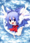  ahoge barefoot blue_eyes blue_hair bow cirno hair_bow highres nigo_(aozoragarou) short_hair solo touhou wings 