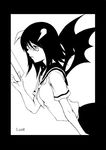  bat_wings black_hair blush book dark_persona evil fujiyoshi_harumi glasses greyscale horns monochrome naughty_face reading sayonara_zetsubou_sensei school_uniform serafuku seven_deadly_sins shanghai_man simple_background skirt solo wings 