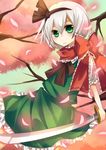  bad_id bad_pixiv_id black_hairband cherry_blossoms green_eyes hairband katana konpaku_youmu kusada_souta petals ribbon scarf short_hair silver_hair skirt solo sword touhou weapon white_hair 