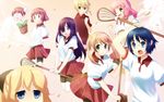  amputee bike_shorts blonde_hair blue_eyes blush glasses green_eyes gym_uniform hakamichi_shizune happy ibarazaki_emi ikezawa_hanako katawa_shoujo lacrosse long_hair mikado_shiina multiple_girls one_eye_closed open_mouth pink_hair purple_eyes purple_hair red_eyes reverse_trap ribbon satou_akira satou_lilly scar shirakawa_yuuko short_hair skirt sport tezuka_rin twintails weee_(raemz) 