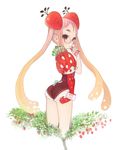  ass copyright_request flower food food_as_clothes food_themed_clothes food_themed_hair_ornament fruit hair_ornament looking_back matayoshi solo strawberry strawberry_hair_ornament toothpaste twintails worms 