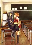  bad_id bad_pixiv_id braid brown_hair classroom crossdressing desk grey_hair hanamura_yousuke indoors kneehighs long_hair long_skirt male_focus multiple_boys narukami_yuu pantyhose persona persona_4 school_desk school_uniform skirt socks sweater tayako twin_braids 