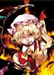  :p angry bad_id bad_pixiv_id blonde_hair cis_(carcharias) fire flandre_scarlet hat middle_finger multicolored multicolored_eyes ponytail solo tongue tongue_out touhou wings 