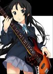  akiyama_mio bangs bass_guitar black_hair blunt_bangs hime_cut instrument k-on! long_hair mizuki_makoto mouth_hold plectrum school_uniform skirt solo 