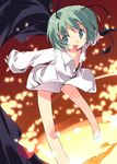  antennae asoka barefoot bottomless dress_shirt flat_chest green_eyes green_hair naked_shirt open_clothes open_mouth open_shirt shirt short_hair solo touhou wriggle_nightbug 