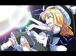  blonde_hair bloomers dress fang kirisame_marisa long_hair master_spark shoes socks solo touhou tri underwear yellow_eyes 