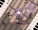 crescent crescent_hair_ornament epurasu formal grand_piano hair_ornament instrument musical_note pant_suit patchouli_knowledge piano piano_keys purple_eyes purple_hair short_hair solo suit touhou 