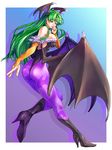  animal_print ass bare_shoulders bat_print boots breasts con-tex demon_girl detached_sleeves elbow_gloves gloves green_eyes green_hair head_wings high_heels large_breasts leotard long_hair morrigan_aensland pantyhose print_legwear shadow shoes sideboob solo succubus vampire_(game) 