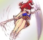  hair_bobbles hair_ornament henreki_san legs onozuka_komachi red_eyes red_hair scythe shoes short_hair skirt solo spinning touhou two_side_up 