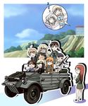  6+girls agahari black_hair blonde_hair blue_eyes braid brown_eyes brown_hair car charlotte_e_yeager closed_eyes cutout eila_ilmatar_juutilainen erica_hartmann everyone francesca_lucchini gertrud_barkhorn glasses ground_vehicle kubelwagen left-hand_drive lynette_bishop military military_vehicle minna-dietlinde_wilcke miyafuji_yoshika motor_vehicle multicolored_hair multiple_girls perrine_h_clostermann red_hair sakamoto_mio sanya_v_litvyak short_hair silver_hair single_braid sleeping smile strike_witches sword twintails uniform volkswagen weapon world_witches_series 