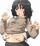  amagami bad_id bad_pixiv_id black_eyes black_hair blush curly_hair face fujisawa_takashi midriff navel open_mouth pinching solo surprised sweater tanamachi_kaoru wavy_hair 