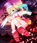  bat bat_wings blonde_hair blue_hair chibi flandre_scarlet gradient_hair hat highres moon multicolored_hair multiple_girls nanamomo_rio ponytail red_eyes remilia_scarlet shoes short_hair side_ponytail touhou winged_shoes wings 