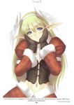  alternate_color artist_name bangs between_breasts blonde_hair blue_eyes blush breasts brown_choker brown_mittens brown_ribbon bustier choker christmas christmas_elf cleavage closed_mouth company_name crop_top cropped_jacket cross-laced_clothes dated dengeki_hime elf elwing_ra-nah_sylphith feathered_wings feathers fur-trimmed_jacket fur-trimmed_skirt fur_trim groin hairband hands_on_own_cheeks hands_on_own_face hands_up head_tilt head_wings highres hips jacket juliet_sleeves light_smile long_hair long_pointy_ears long_sleeves looking_at_viewer medium_breasts midriff navel no_bra official_art open_clothes open_jacket page_number pointy_ears puffy_sleeves red_jacket red_skirt ribbon santa_costume scan shining_(series) shining_tears simple_background skirt smile solo standing straight_hair tanaka_takayuki upper_body white_background white_hairband white_wings wings 
