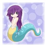  chibi fang lamia monster_girl purple_hair solo 