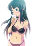  akiyama_mio bad_id bad_pixiv_id bare_shoulders bikini black_bikini black_hair blue_eyes blush breasts cleavage face food ice_cream k-on! large_breasts licking long_hair melting navel sexually_suggestive shiny shiny_skin simple_background solo suggestive_fluid sweat swimsuit tongue wet zpolice 