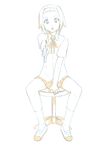  :o foreshortening hamao headband k-on! looking_at_viewer monochrome school_uniform short_hair sitting solo spread_legs stool tainaka_ritsu tomboy 