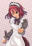  apron bow dress frills hair_bow headdress hinayoshi kushieda_minori maid open_mouth red_eyes red_hair short_hair skirt smile solo toradora! 