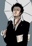  cigarette copyright_request formal lowres male_focus muraji necktie newspaper scar smoking solo suit umbrella 