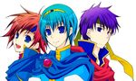  artist_request blue_eyes blue_hair cape crossover fire_emblem fire_emblem:_fuuin_no_tsurugi fire_emblem:_monshou_no_nazo fire_emblem:_souen_no_kiseki headband ike male_focus marth multiple_boys red_hair roy_(fire_emblem) smile tiara 