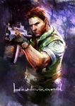  brown_hair chris_redfield gloves gun headset machine_gun male_focus resident_evil richard_michaud solo weapon 