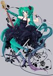  absurdres akiyama_mio akiyama_mio_(cosplay) bad_id bad_pixiv_id bass_guitar blue_legwear cosplay don't_say_&quot;lazy&quot; dress facepaint fingerless_gloves gloves green_eyes green_hair hat hatsune_miku highres instrument k-on! lilithbloody long_hair microphone microphone_stand mini_hat mini_top_hat pantyhose solo top_hat twintails vocaloid 
