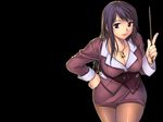  breasts cleavage formal hae-young_na hand_on_hip highres jacket jewelry large_breasts leaning_forward lipstick long_hair makeup miniskirt necklace pantyhose pencil_skirt pointer purple_eyes purple_hair simple_background skirt skirt_suit smile solo soo-hyon_lee suit teacher unbalance_unbalance wallpaper 