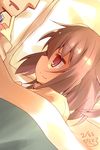  1girl admiral_(kantai_collection) alternate_costume brown_eyes brown_hair dated drooling finger_to_another's_mouth hair_ornament hairclip highres ikazuchi_(kantai_collection) kantai_collection nanateru signature sleeping smile 