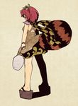  animal_ears bad_id bad_pixiv_id brown_hair clog_sandals from_behind futatsuiwa_mamizou glasses gourd hamahara_yoshio leaf leaf_on_head looking_back raccoon_ears raccoon_tail sandals scarf tail touhou 