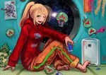  alcohol bad_feet barefoot beer blonde_hair blush casual darts drawing drunk error green_eyes hood hoodie kraid mentaiko_(mumuria) metroid metroid_(creature) panties pants pink_panties ponytail revision ridley samus_aran scrunchie soap socks solo space sweatpants toe_scrunch towel underwear wrong_feet 