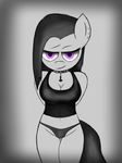  anthrofied breasts cleavage clothed clothing collar ear_piercing equine female friendship_is_magic greyscale hair hi_res horse inkie_pie_(mlp) looking_at_viewer mammal monochrome my_little_pony navel piercing pony purple_eyes robert8164 solo thong 