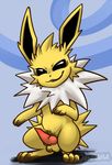  abstract_background balls black_eyes eeveelution erection feral jolteon looking_at_viewer male nintendo ohmuu penis pok&#233;mon pok&eacute;mon ryloo_(character) solo video_games yellow_skin 