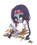  1girl braid female gym_uniform headband injury long_hair misery_(ruby_gloom) purple_hair ruby_gloom scrape shoes socks solo twin_braids 